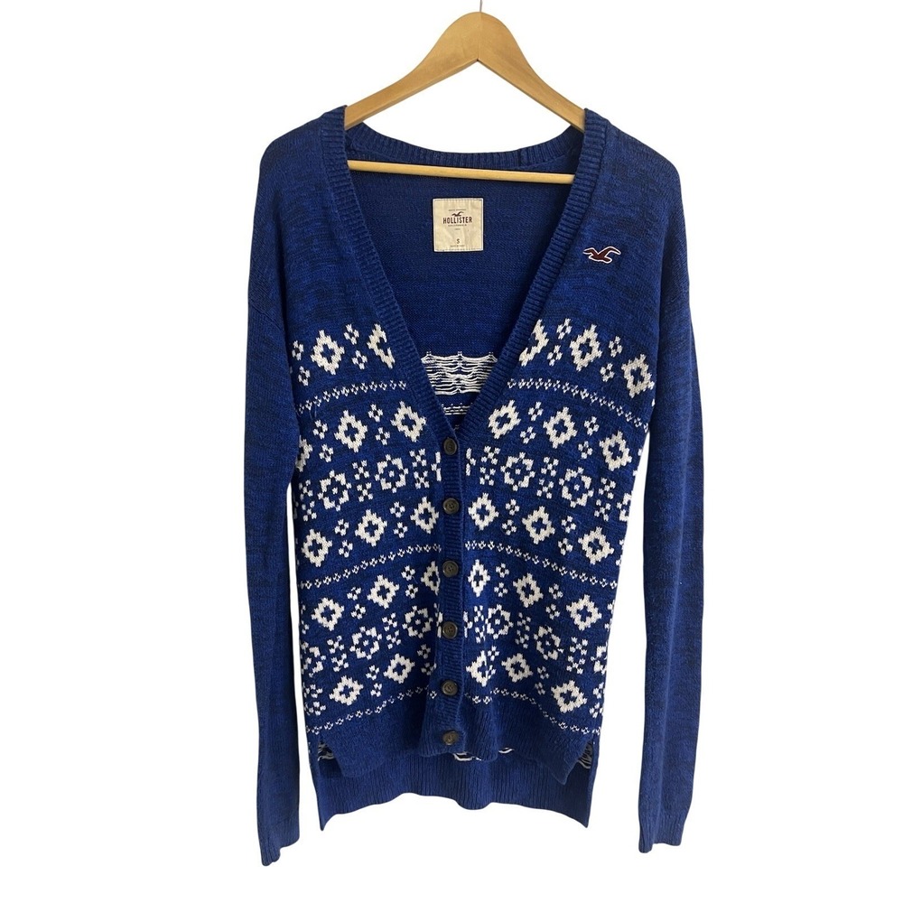 Vintage Hollister Nordic Fair Isle Button Front Cardigan Sweater Sz S Logo Y2K